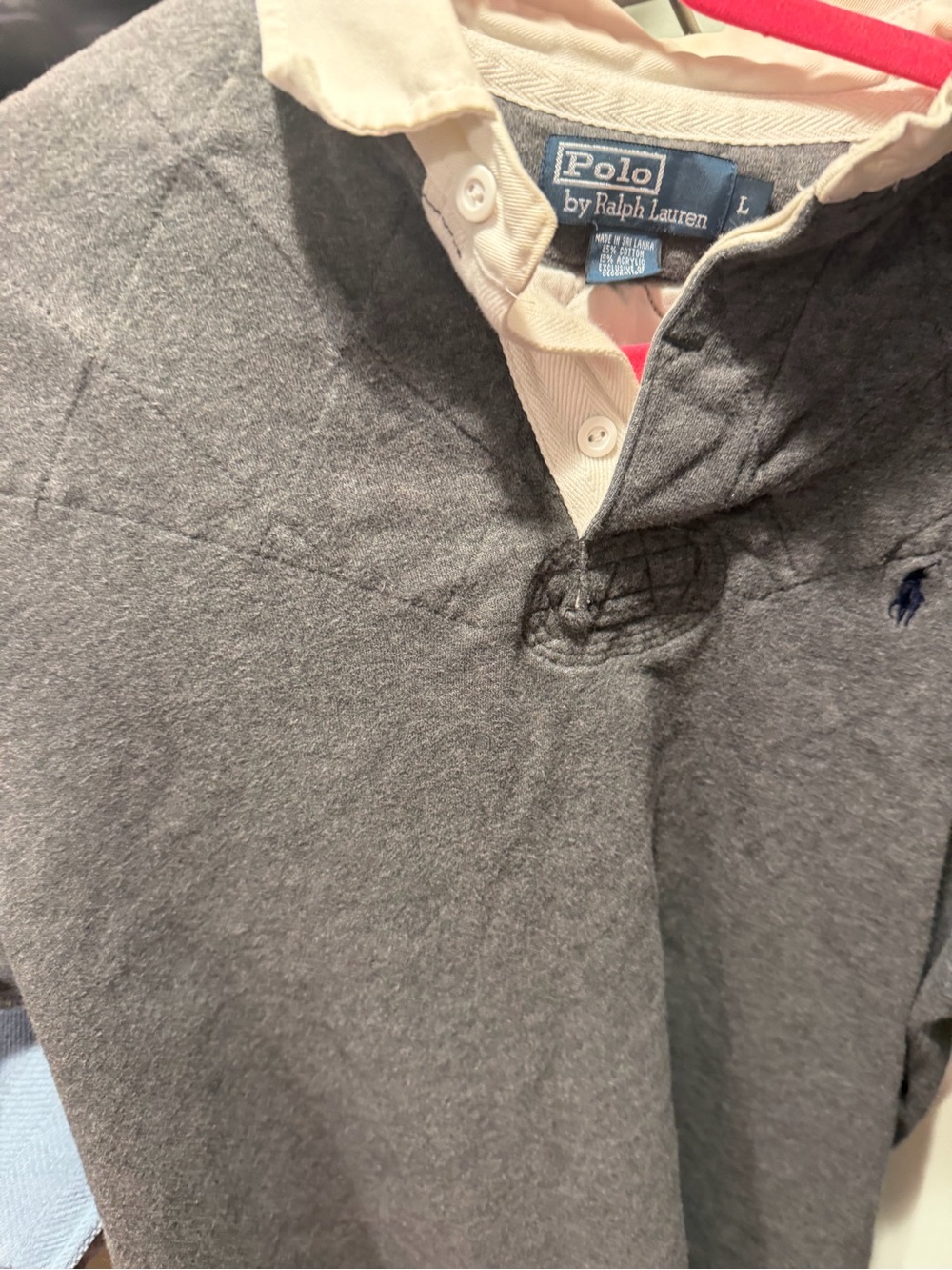Polo by Ralph Lauren Men's Charcoal Gray Rugby Polo with Cream Collar